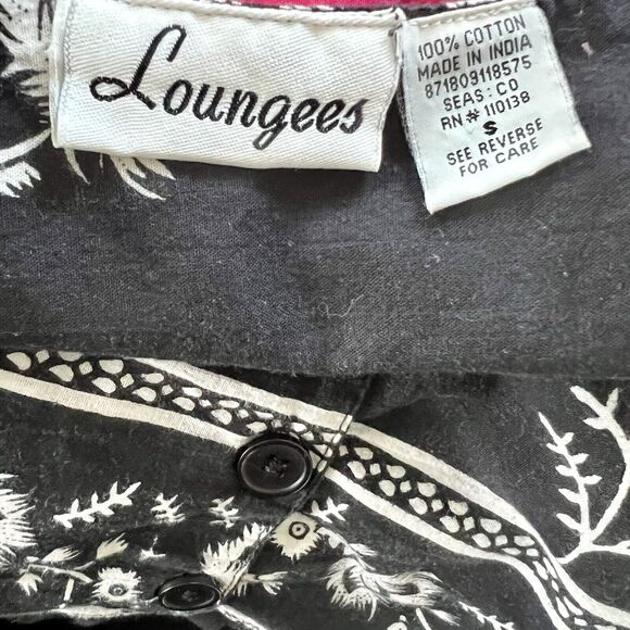 Vintage Loungees Small Black White Floral Mumu House Sleep Dress Kaftan Pockets - Picture 10 of 11